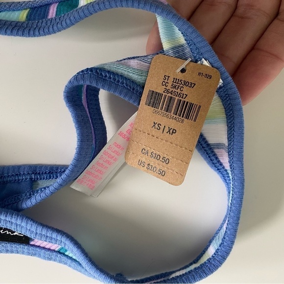 NWT 🆕 Victoria’s Secret Pink Cotton Ribbed Striped Thong in XS - Picture 3 of 4